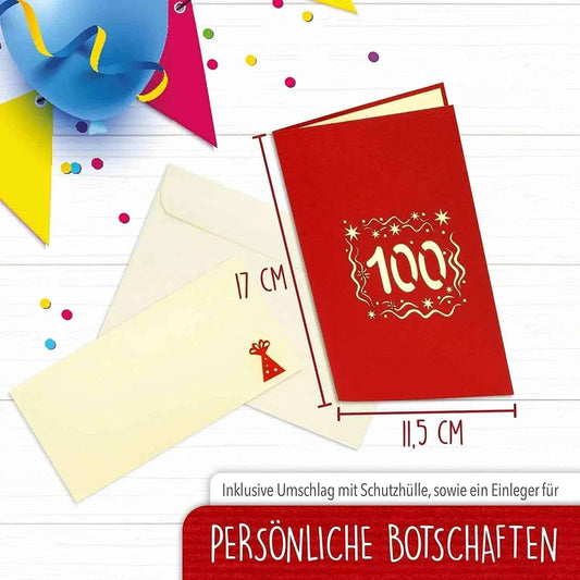 Pop-Up-Karte zum Geburtstag – Zahl 100, Geburtstagseinladung & Jubiläum, N352