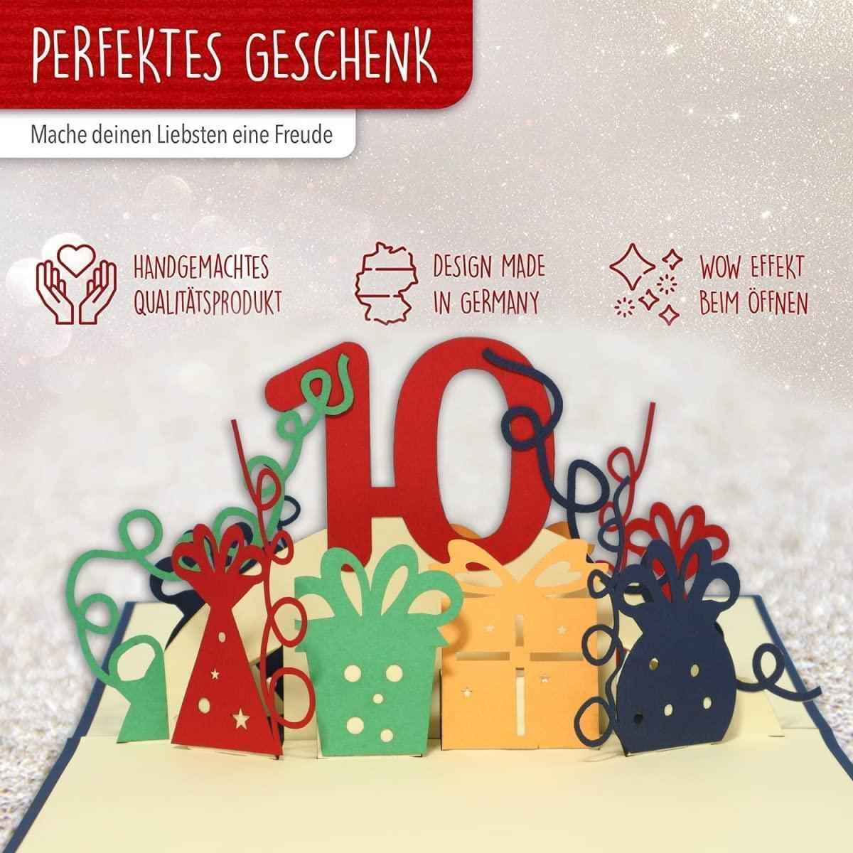 Pop-Up-Karte zum Geburtstag – Zahl 10, Geburtstagseinladung & Jubiläum, N395