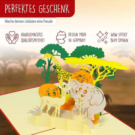 3D Pop-Up Karte Safari - Zootiere Geburtstagskarte Zoo Gutschein, N221 - LINPopUp