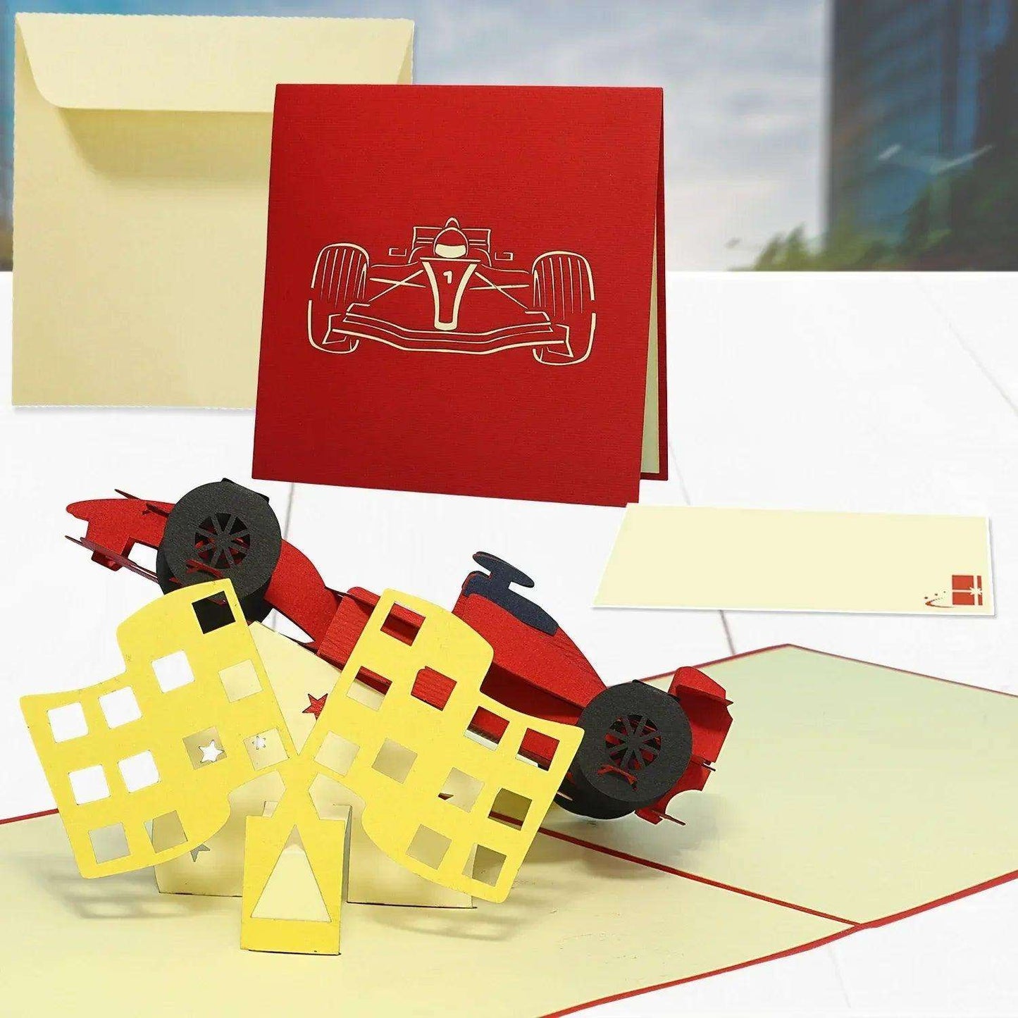 3D Pop-Up Karte Auto, Geschenkidee Rennwagen, Gutschein, N313 - LINPopUp