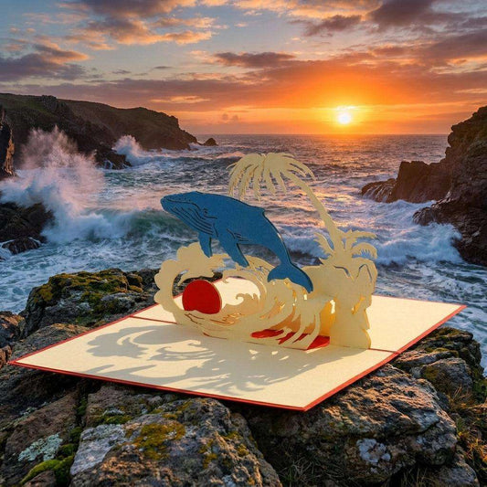 Pop-Up Karte 3D Reise Urlaub Gutschein – Buckelwal Grußkarte - Meer, Palmen & Sonne, LINPopUp - LINPopUp