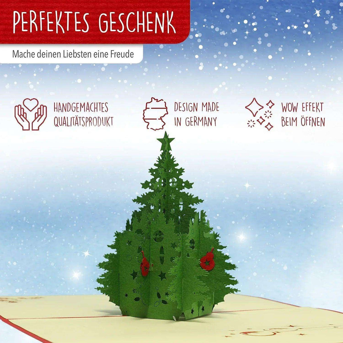 Pop Up Weihnachtskarte 3D - Klassischer Weihnachtsbaum, Tannenbaum, N412 - LINPopUp
