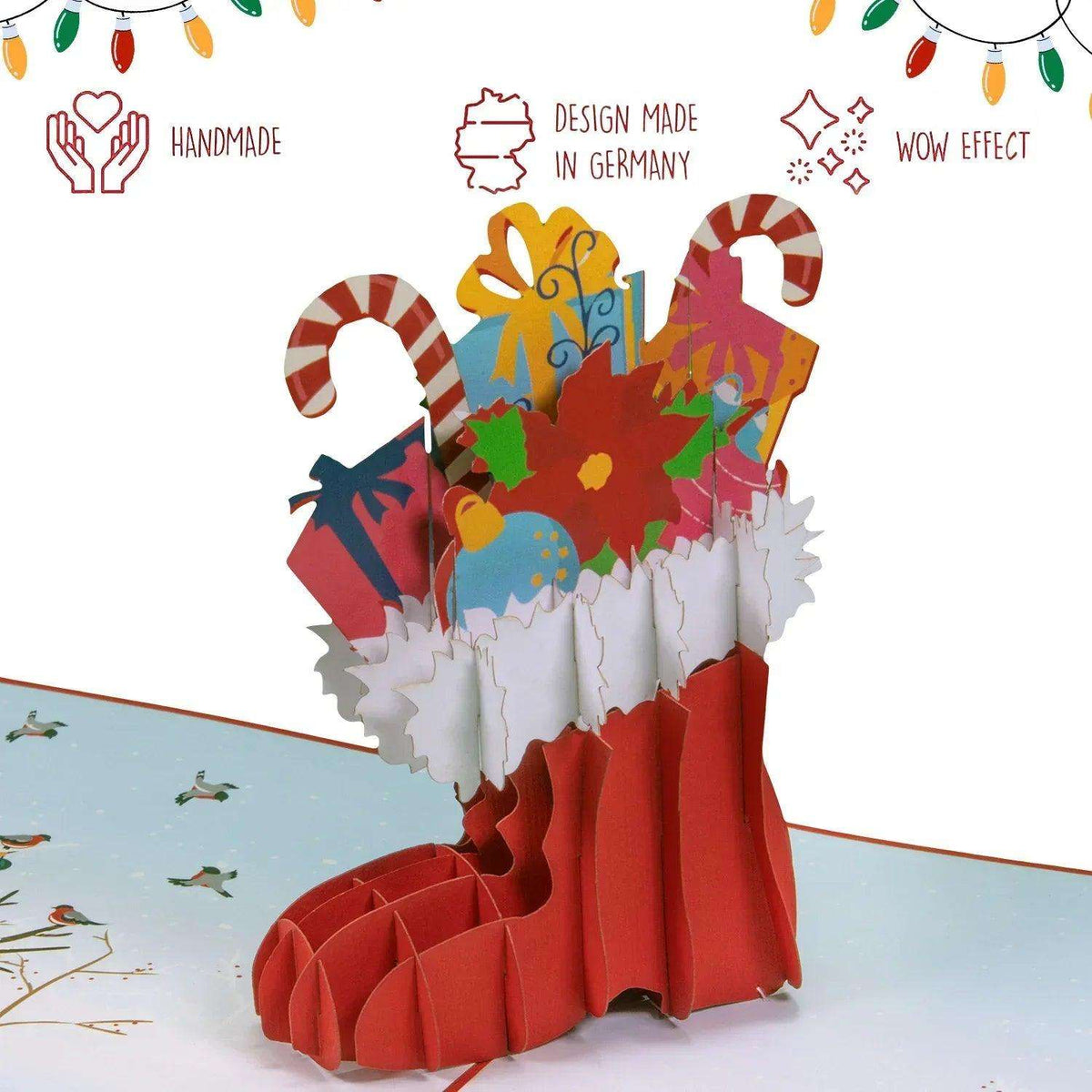 Pop Up Weihnachtskarte 3D - Nikolausstiefel mit Weihnachtsgeschenken, N431 - LINPopUp