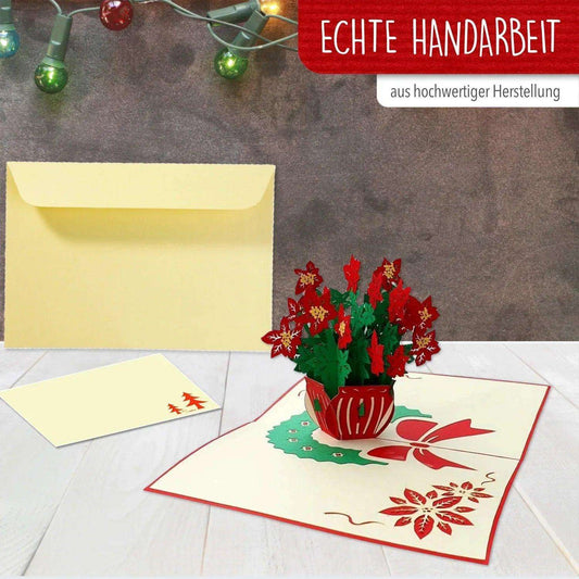 Pop Up Weihnachtskarte 3D - Weihnachtsblumen, Weihnachtssterne, N456 - LINPopUp