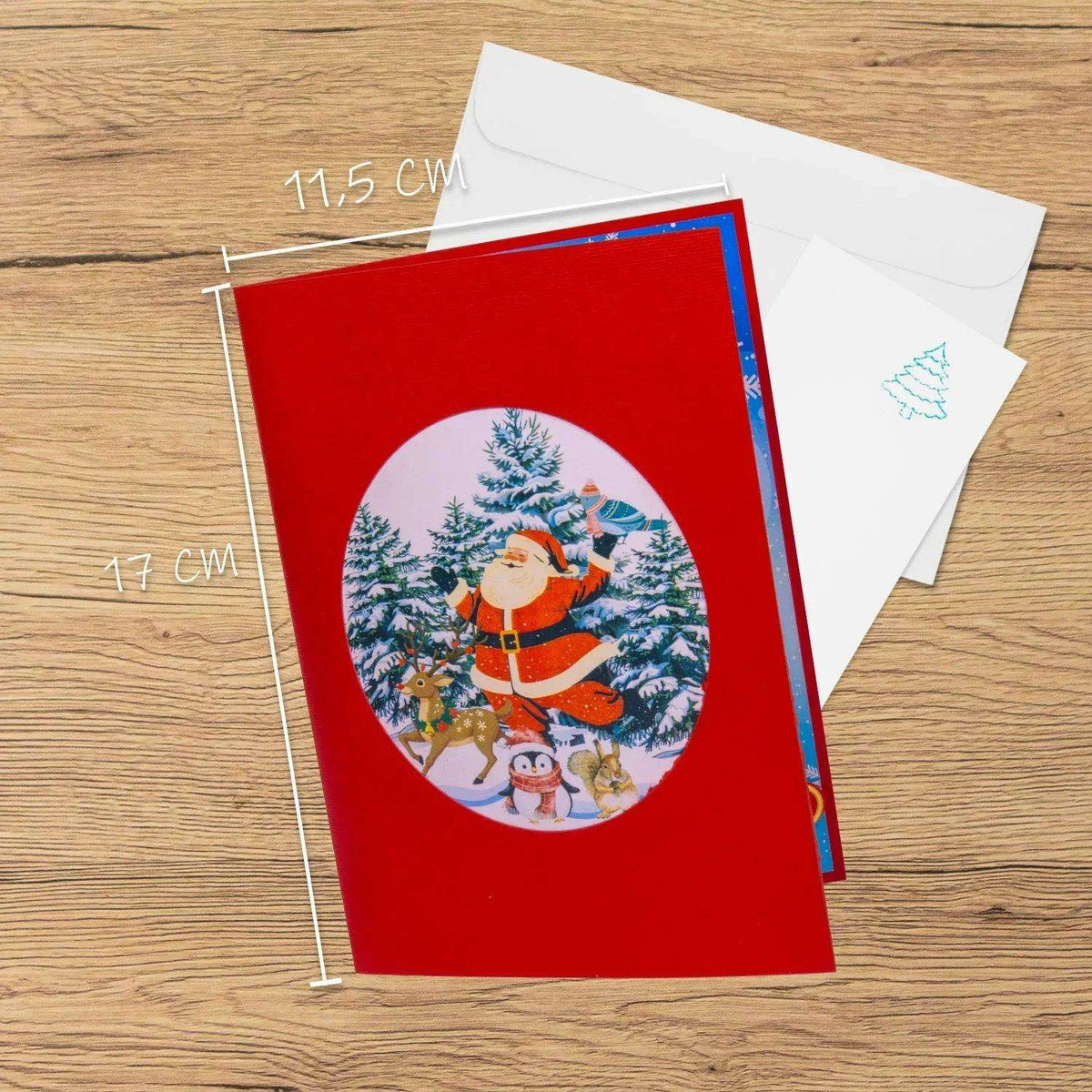 Pop Up Weihnachtskarte 3D - Weihnachtsmann im Wald mit Schlitten & Rentieren, N466 - LINPopUp