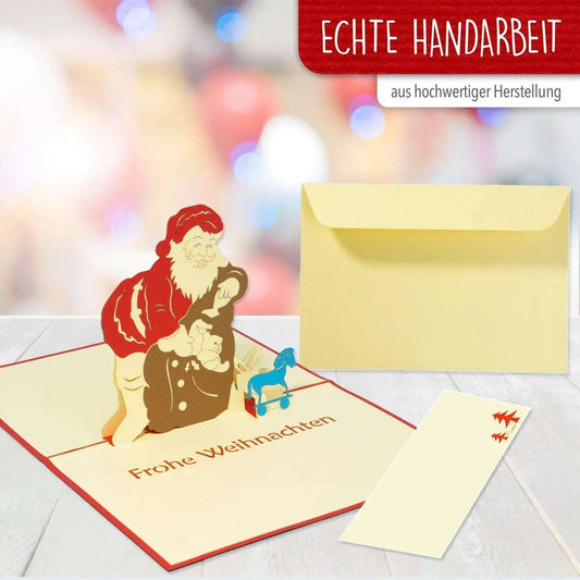 Pop Up Weihnachtskarte 3D - Weihnachtsmann mit Geschenken, N437 - LINPopUp
