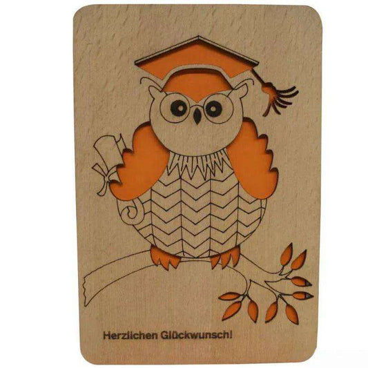 Holzkarte Eule Doktorhut Abschluss, N601 - LINPopUp