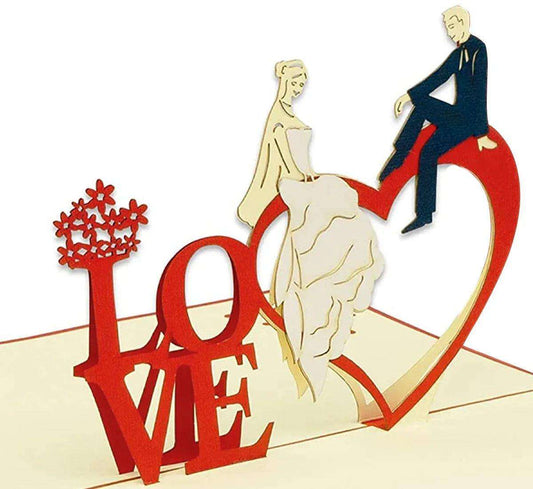 Hochzeitskarte Pop Up 3D - Glückwunschkarte zur Hochzeit, Brautpaar, Herz, N254 - LINPopUp