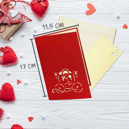 Hochzeitskarte Pop Up 3D - Glückwunschkarte zur Hochzeit, Brautpaar Kutsche, N84 - LINPopUp