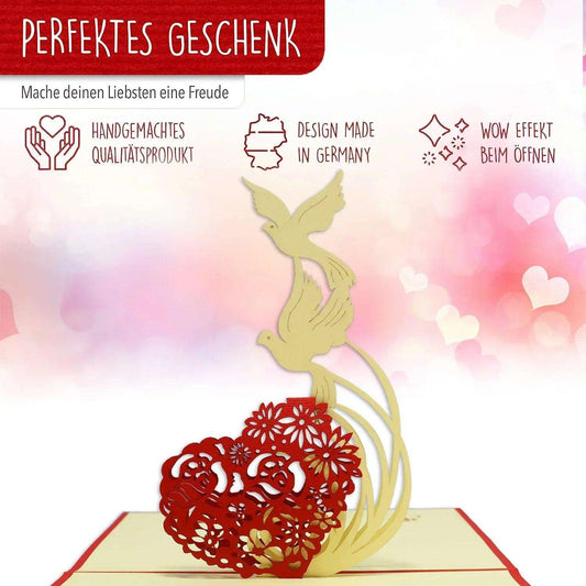 Hochzeitskarte Pop Up 3D - Glückwunschkarte zur Hochzeit, Turteltauben, N77 - LINPopUp