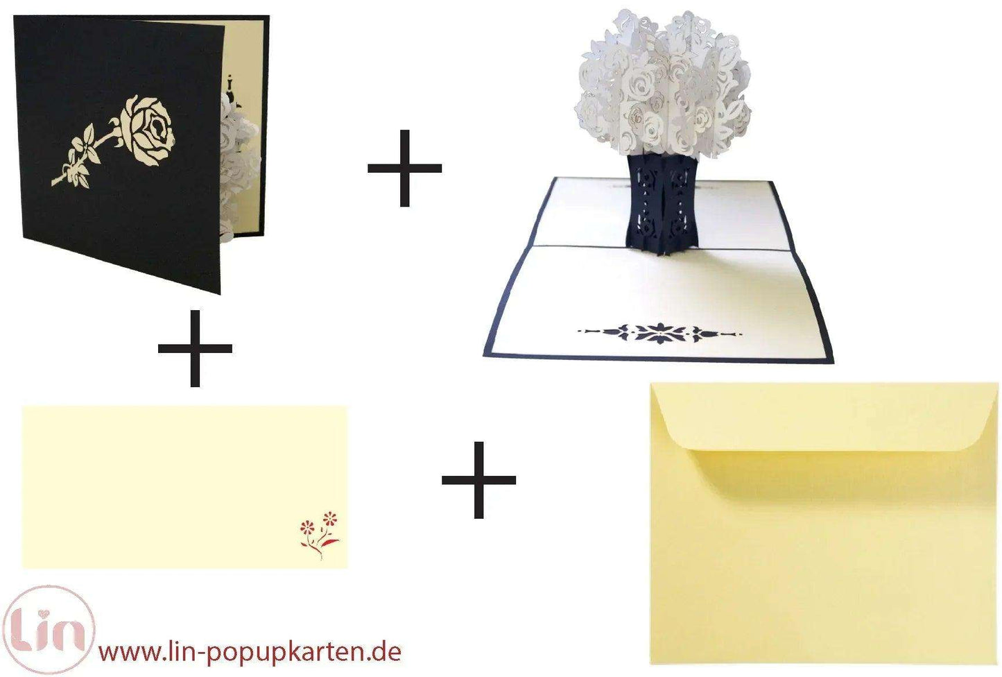 3D Pop-Up Karte Kondolenz Weiße Rosen, N367 - LINPopUp