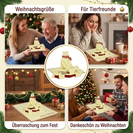 Eisbär-Pop-Up-Weihnachtskarte in vier festlichen Szenen als Weihnachtsgruß, Geschenk für Tierfreunde und Dankeschön
