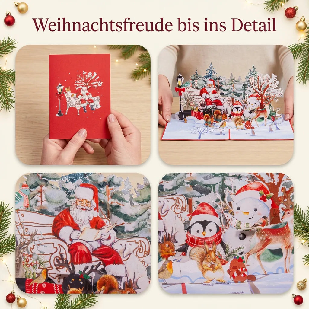 Pop-Up Weihnachtskarte 3D Weihnachtsmann im Park mit Tieren | LINPopUp LINPopUp 17881-N461