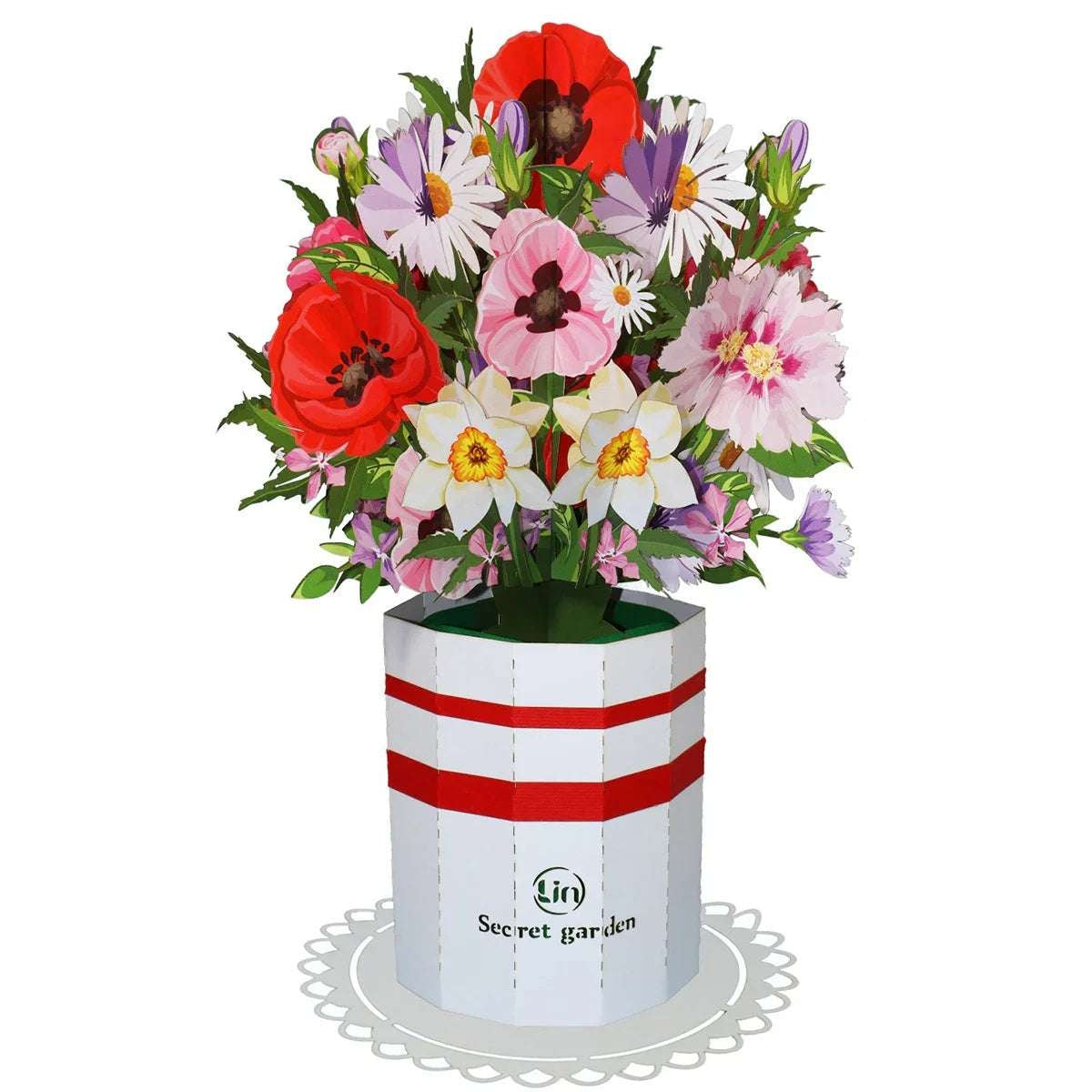 3D Pop Up Blumenstrauß mit Vase & Unterteller LINPopUp