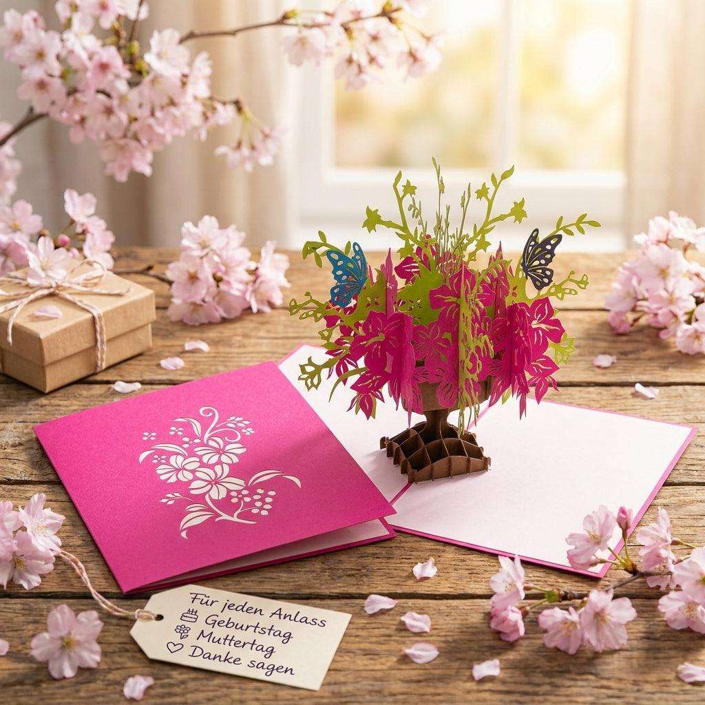 3D Pop-Up Karte Blumenkarte, Kirschblüte, N379 - LINPopUp