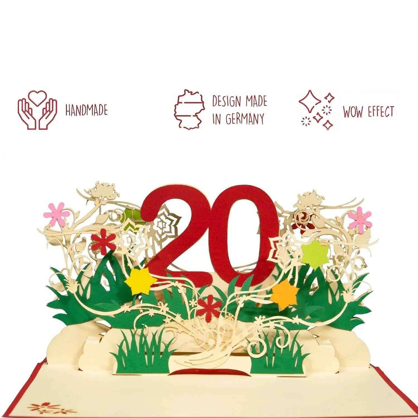 Pop-Up-Karte zum Geburtstag – Zahl 20, Geburtstagseinladung & Jubiläum, N299