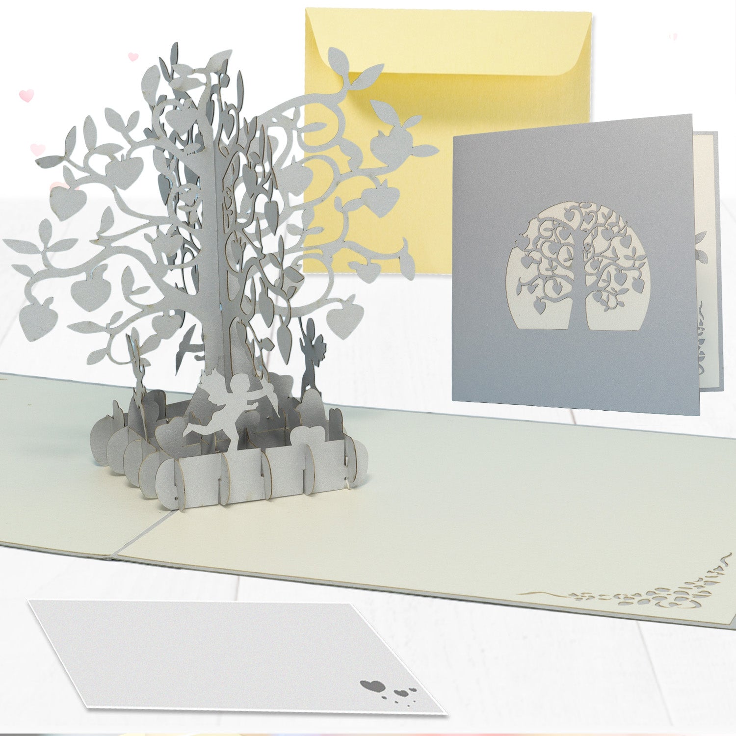 25. Hochzeitstag, Silberne Hochzeit Karte 3D Pop-Up - Silberhochzeit, Baum, N86