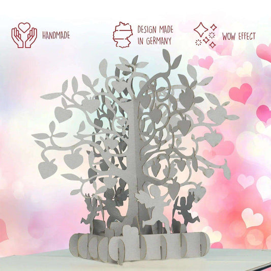 25. Hochzeitstag, Silberne Hochzeit Karte 3D Pop-Up - Silberhochzeit, Baum, N86 - LINPopUp