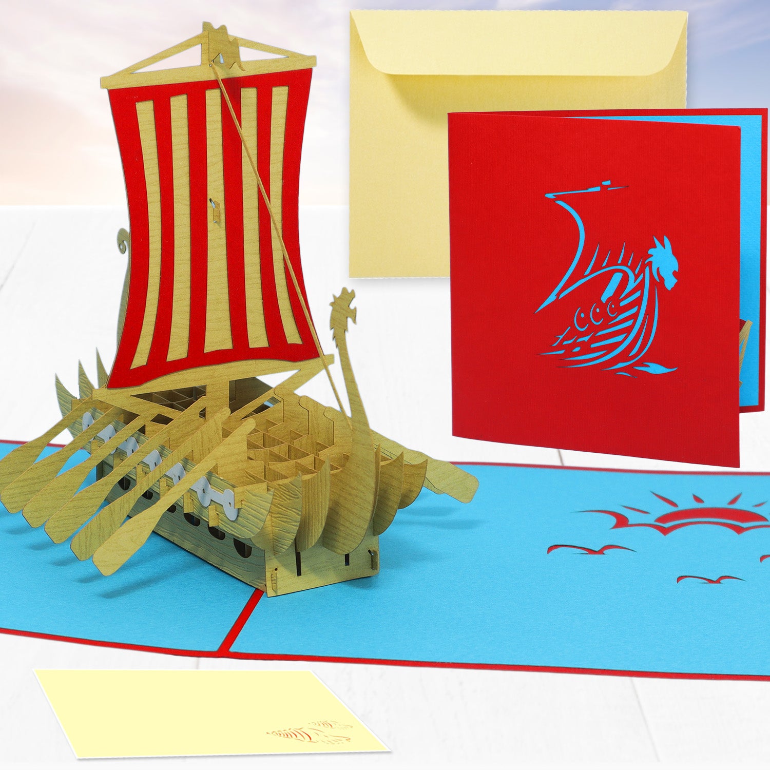 Pop-Up 3D Karte Schiff - Grußkarte mit Boot, Drachenboot, N118