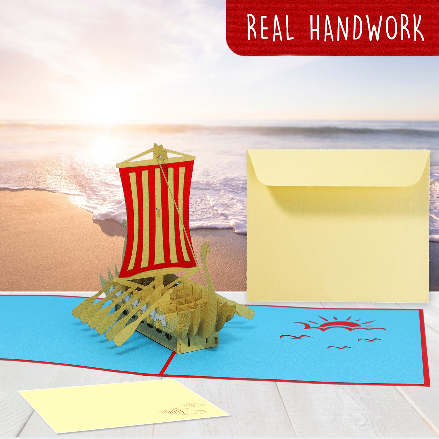 Pop-Up 3D Karte Schiff - Grußkarte mit Boot, Drachenboot, N118