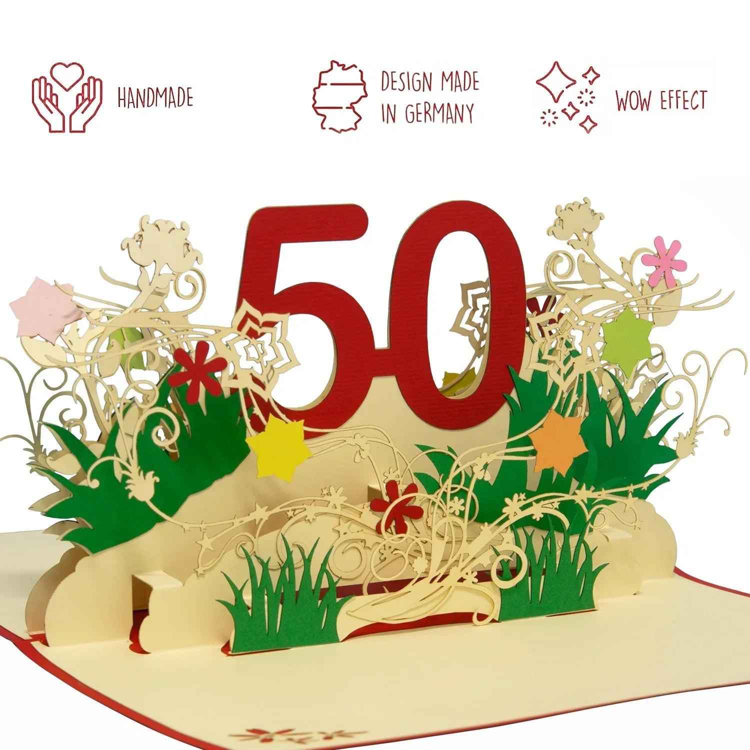 Pop-Up-Karte zum Geburtstag – Zahl 50, Geburtstagseinladung & Jubiläum, N61 LINPopUp N61
