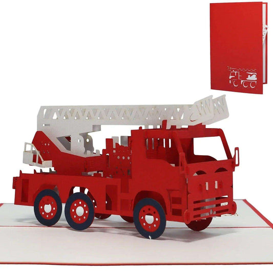 3D Pop-Up Karte Auto - Grußkarte, Geburtstagskarte, Geschenkidee Feuerwehrauto, Kindergeburtstag, N216 - LINPopUp