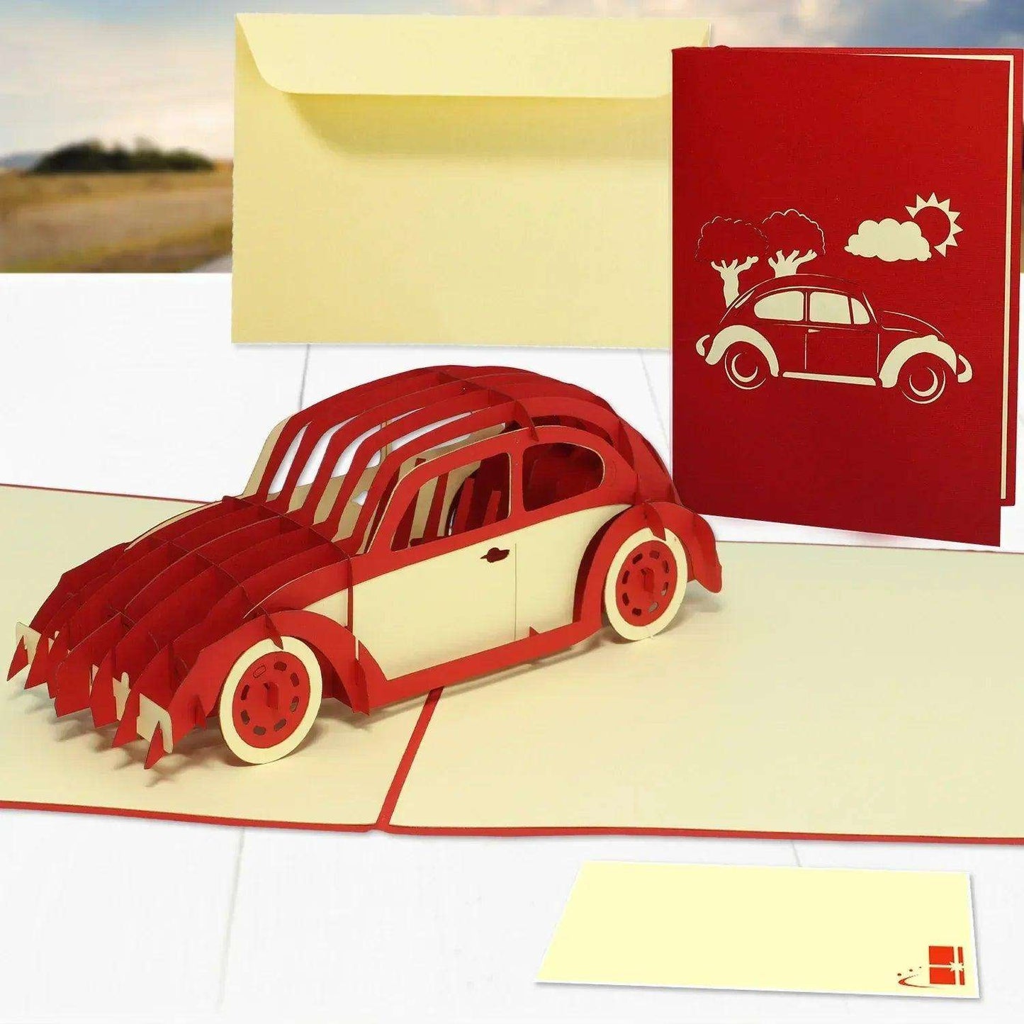 3D Pop-Up Karte Auto - Grußkarte, Geburtstagskarte, Geschenkidee Auto, N370 - LINPopUp