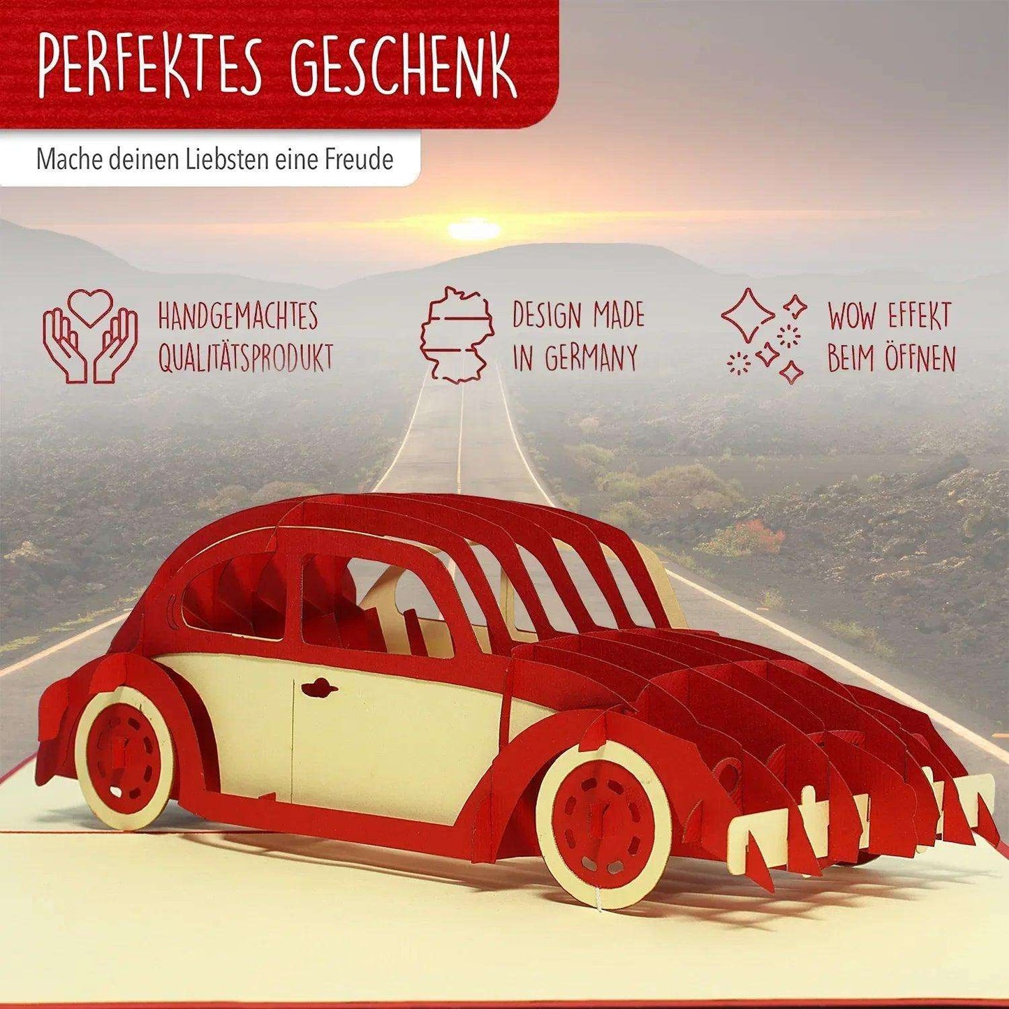 3D Pop-Up Karte Auto - Grußkarte, Geburtstagskarte, Geschenkidee Auto, N370 - LINPopUp