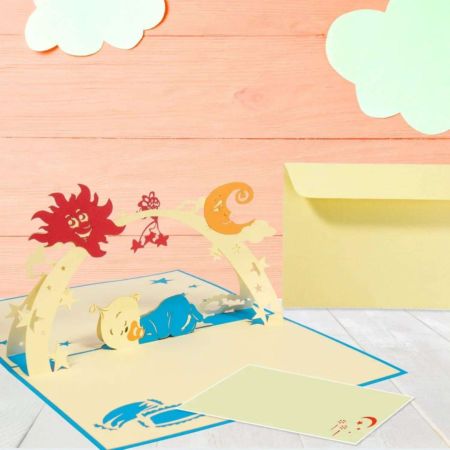 3D Pop-Up Karte Geburt - Geburtskarte, Einladungskarte Babyparty & Taufgeschenk, N96 LINPopUp N96