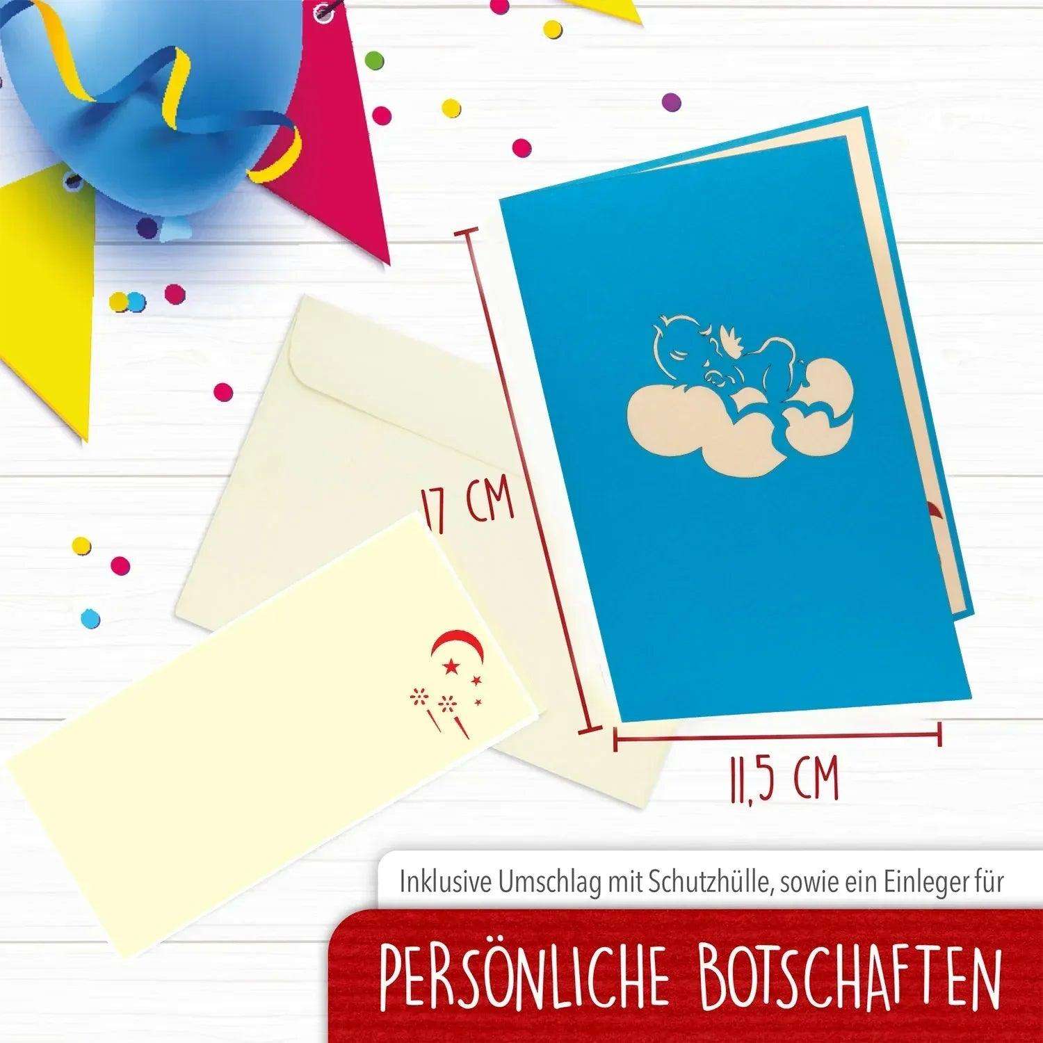 3D Pop-Up Karte Geburt - Geburtskarte, Einladungskarte Babyparty & Taufgeschenk, N96 LINPopUp N96