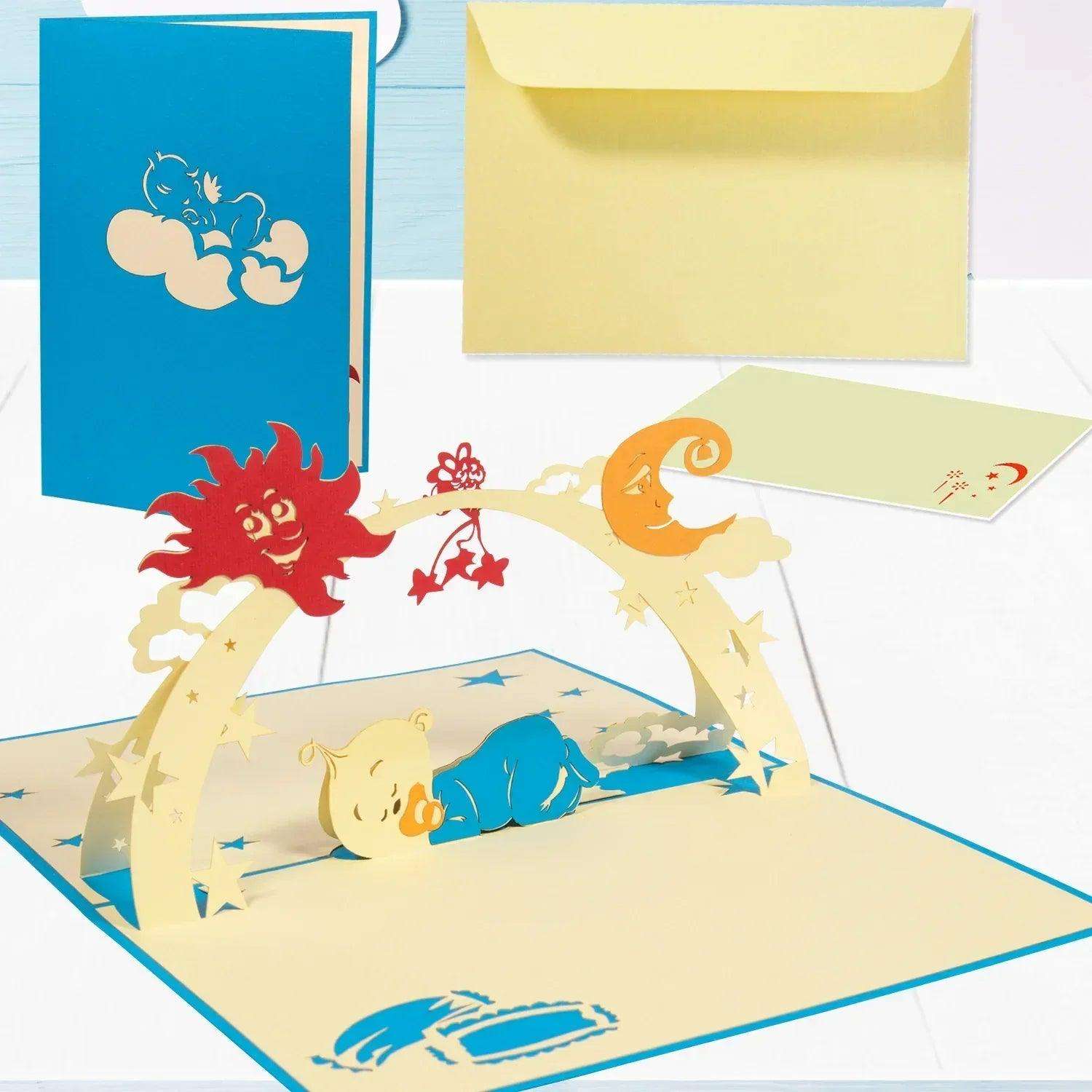 3D Pop-Up Karte Geburt - Geburtskarte, Einladungskarte Babyparty & Taufgeschenk, N96 LINPopUp N96