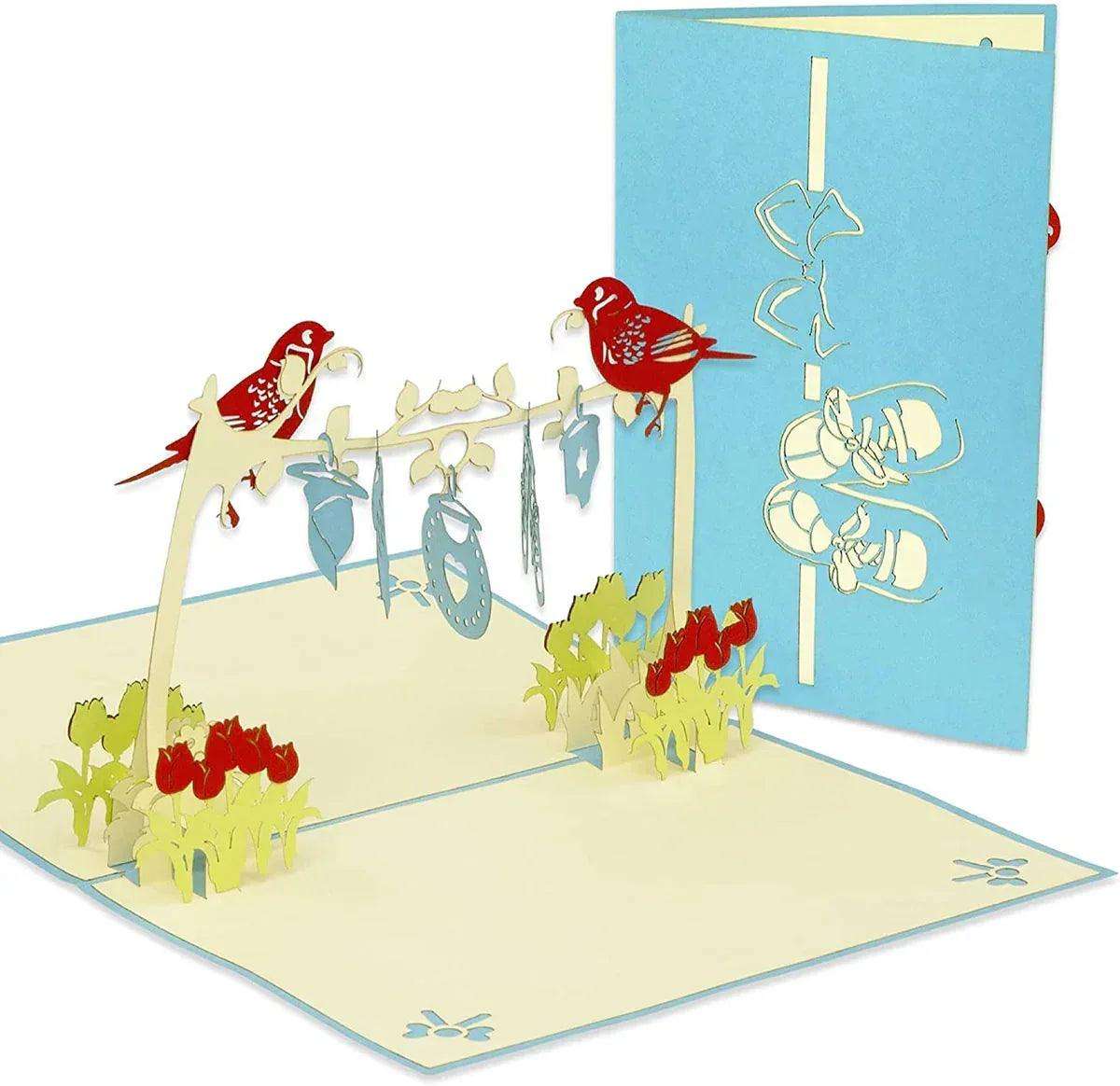 3D Pop-Up Karte Geburt - Glückwunschkarte Baby Junge Wäscheleine, N342 - LINPopUp