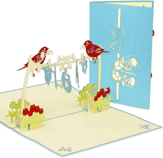 3D Pop-Up Karte Geburt - Glückwunschkarte Baby Junge Wäscheleine, N342 - LINPopUp