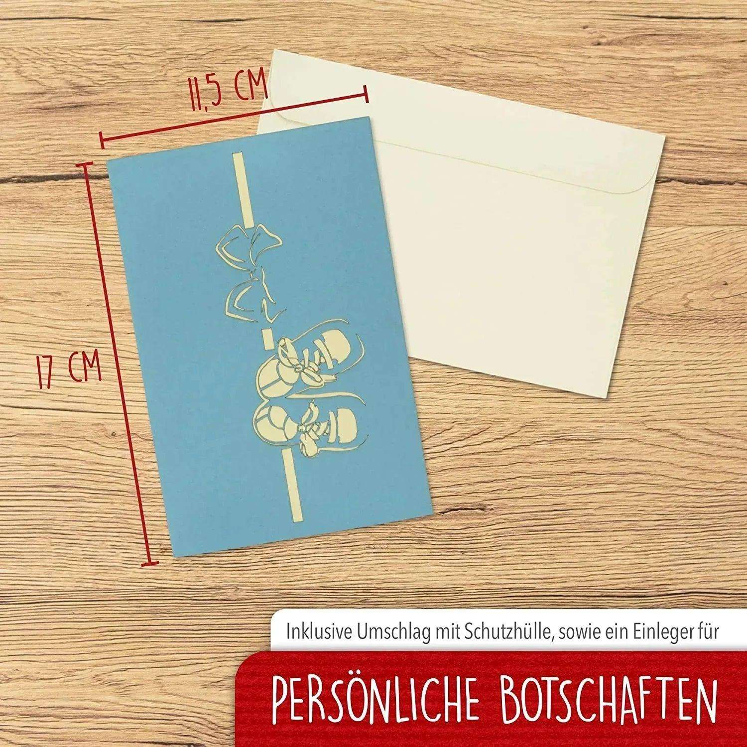 3D Pop-Up Karte Geburt - Glückwunschkarte Baby Junge Wäscheleine, N342 LINPopUp N342
