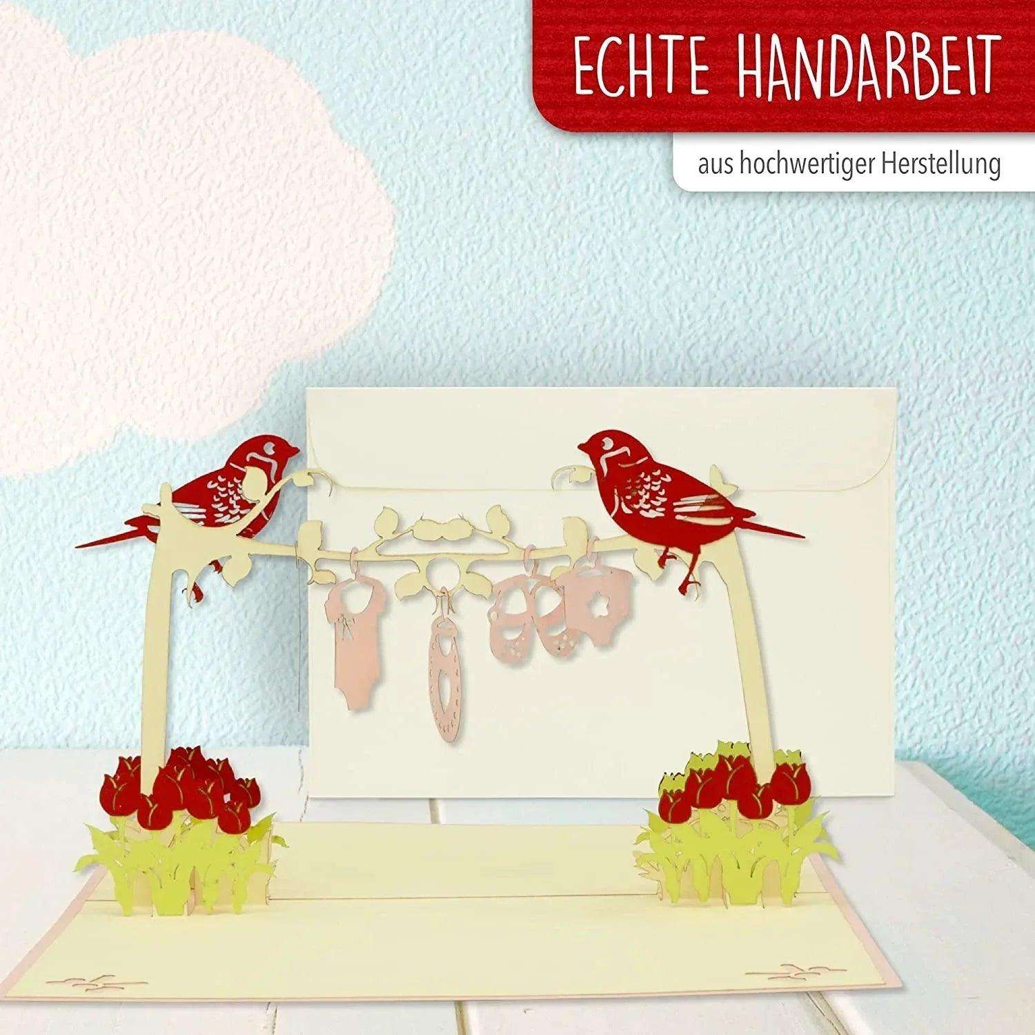 3D Pop-Up Karte Geburtskarte - Geburt  Baby Mädchen Wäscheleine, N343 LINPopUp N343