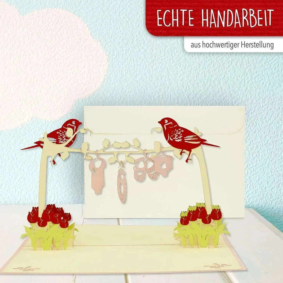 3D Pop-Up Karte Geburtskarte - Geburt  Baby Mädchen Wäscheleine, N343 - LINPopUp