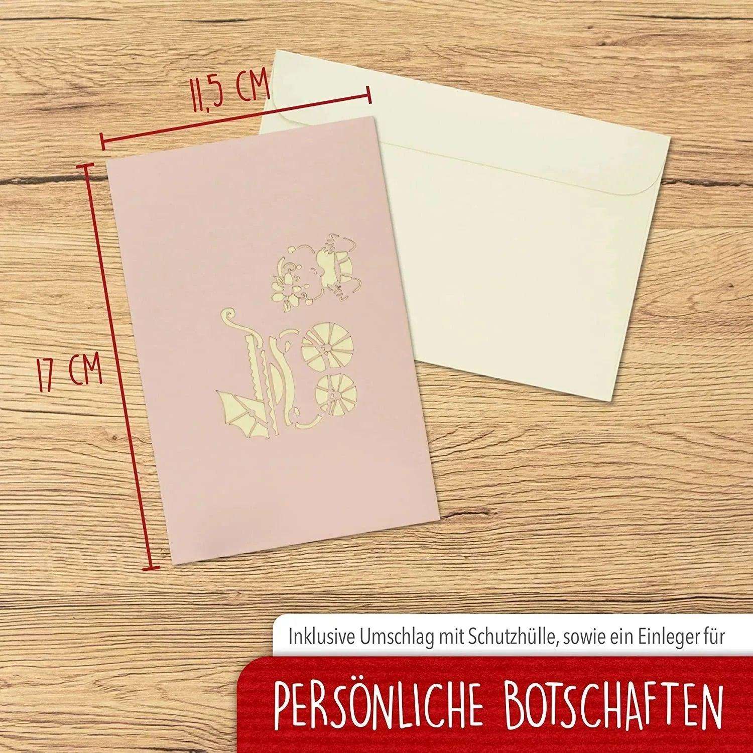 3D Pop-Up Karte Geburtskarte - Geburt  Baby Mädchen Wäscheleine, N343 LINPopUp N343