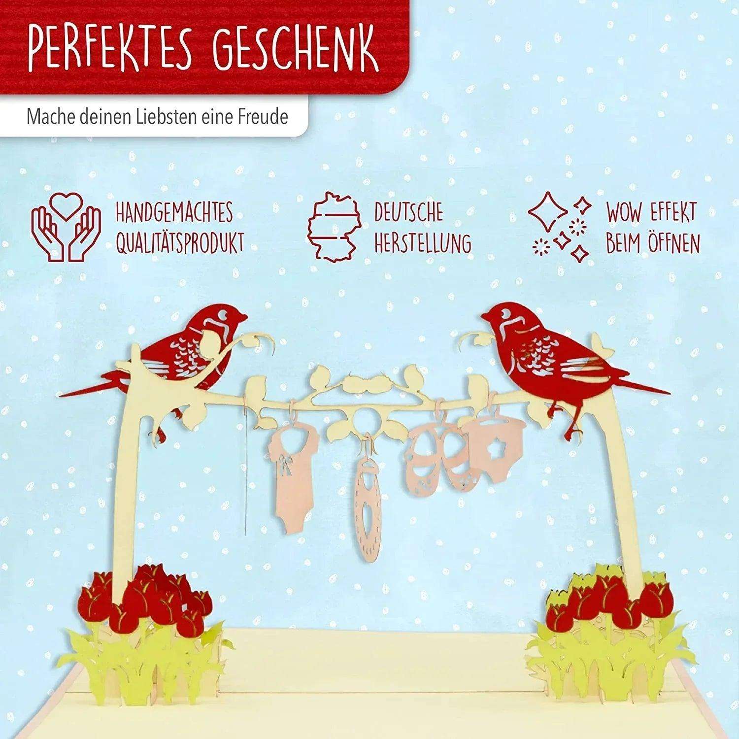 3D Pop-Up Karte Geburtskarte - Geburt  Baby Mädchen Wäscheleine, N343 LINPopUp N343