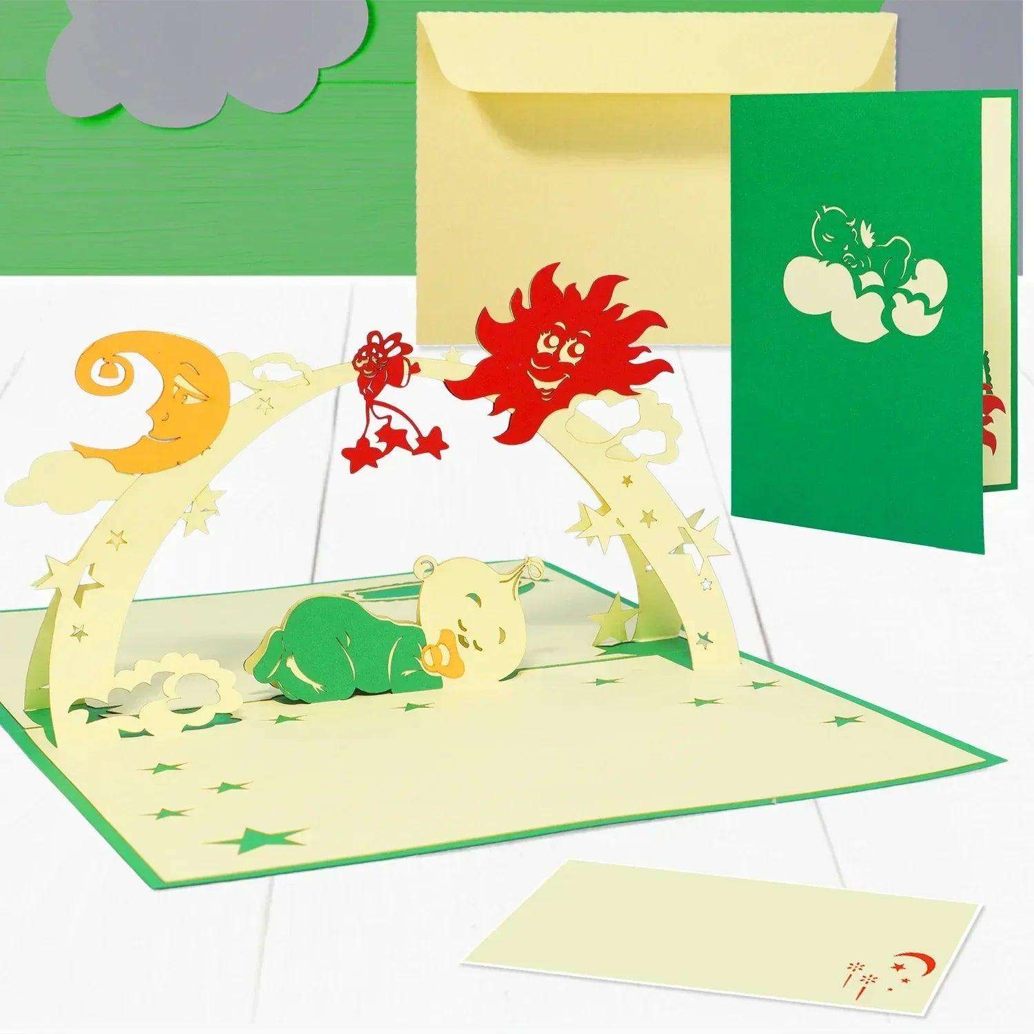 3D Pop-Up Karte Geburt - Geburtskarte, Einladungskarte neutral, N97 - LINPopUp