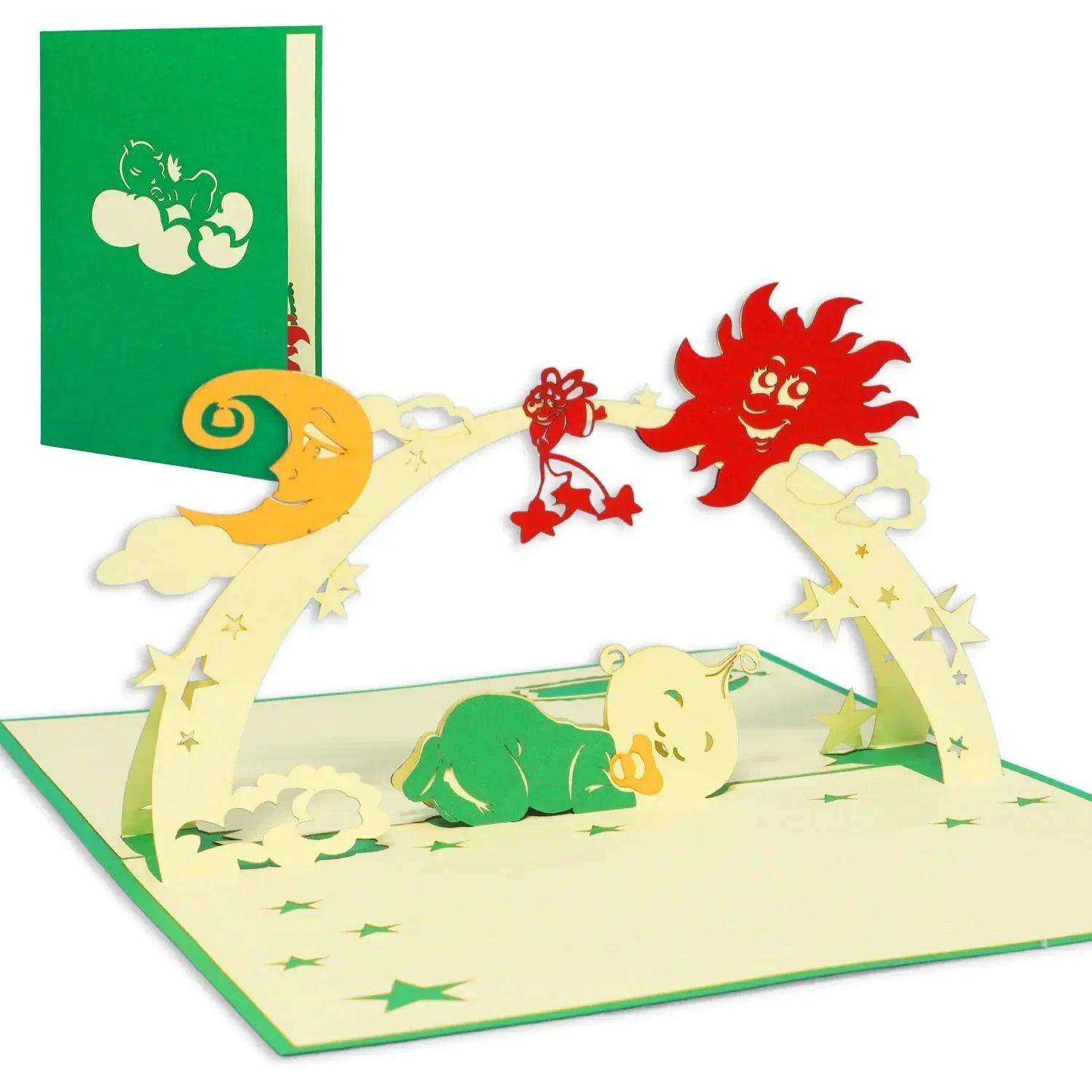 3D Pop-Up Karte Geburt - Geburtskarte, Einladungskarte neutral, N97 - LINPopUp