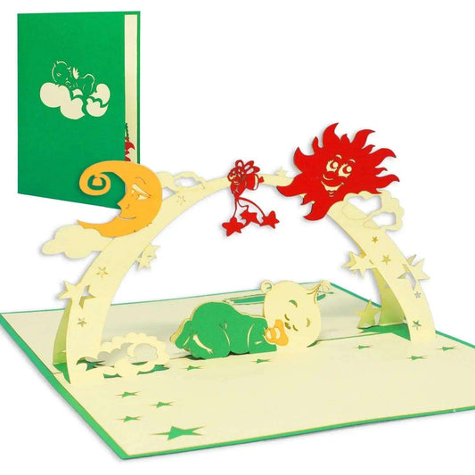 3D Pop-Up Karte Geburt - Geburtskarte, Einladungskarte neutral, N97 - LINPopUp