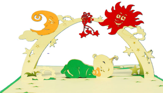 3D Pop-Up Karte Geburt - Geburtskarte, Einladungskarte neutral, N97 - LINPopUp