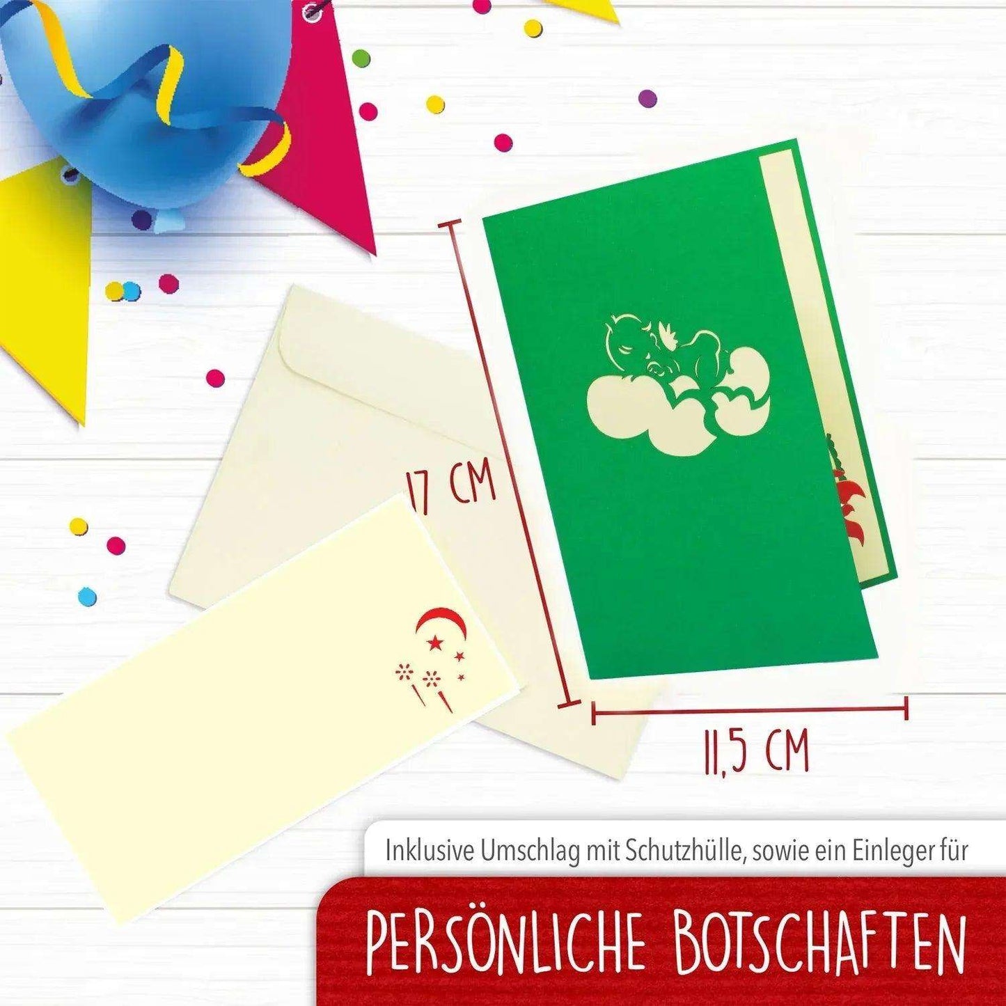 3D Pop-Up Karte Geburt - Geburtskarte, Einladungskarte neutral, N97 - LINPopUp