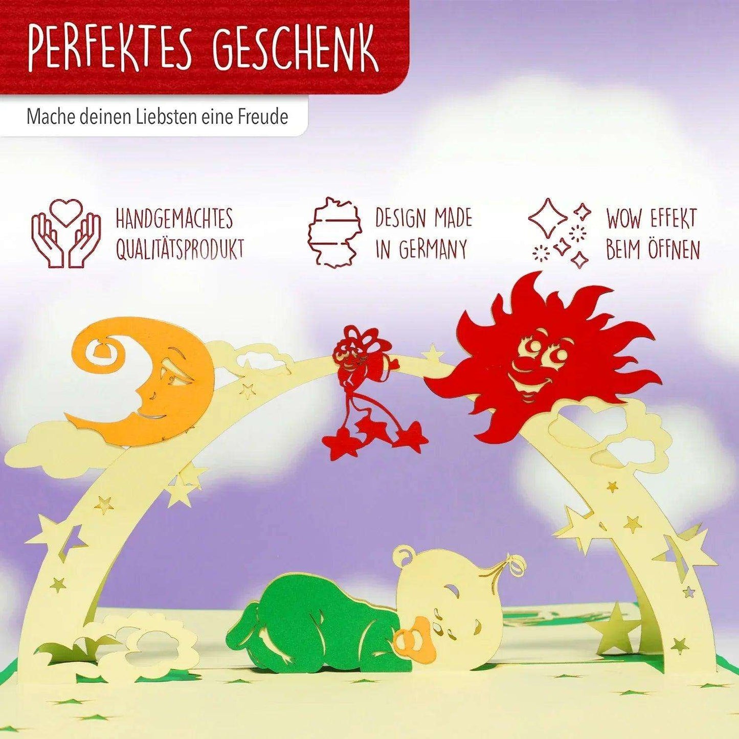 3D Pop-Up Karte Geburt - Geburtskarte, Einladungskarte neutral, N97 - LINPopUp