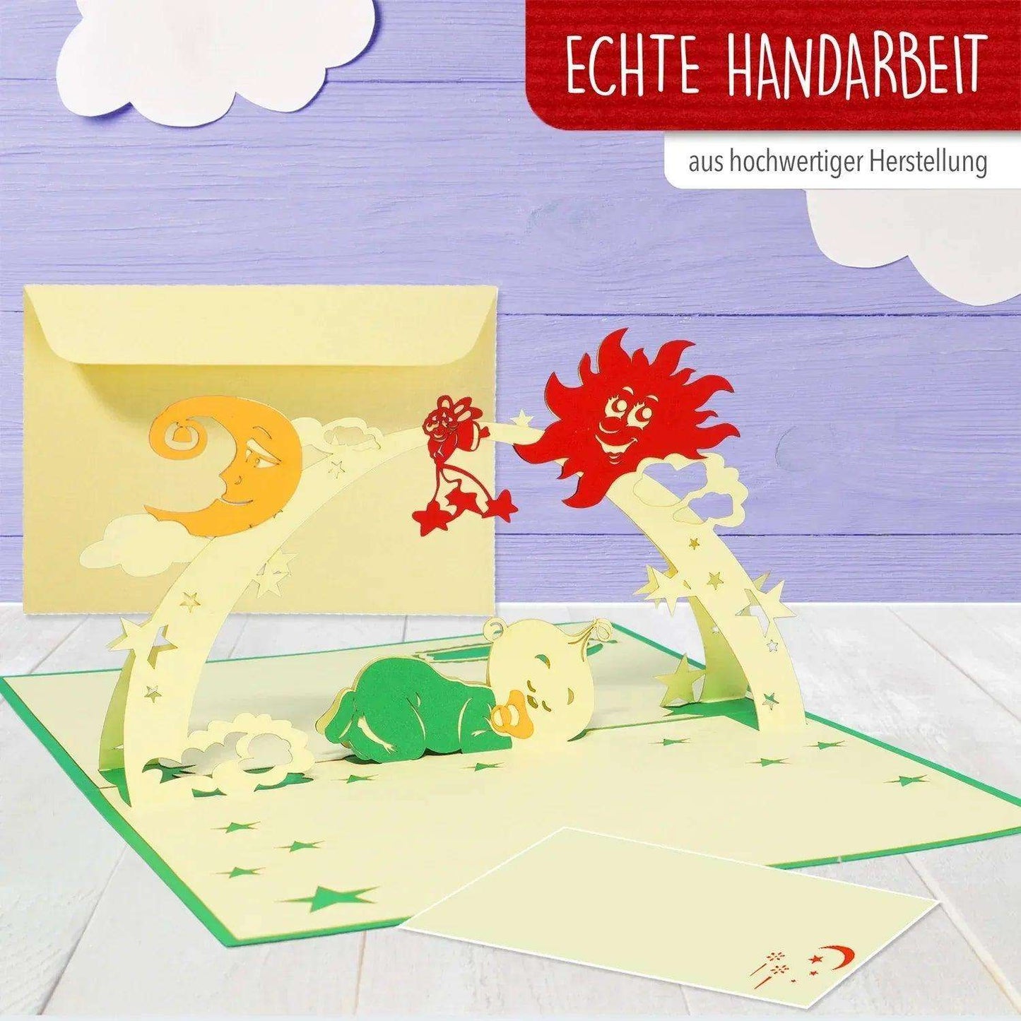3D Pop-Up Karte Geburt - Geburtskarte, Einladungskarte neutral, N97 - LINPopUp
