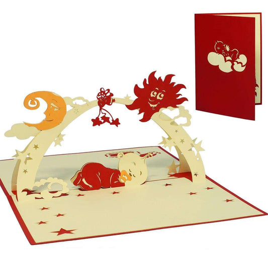 3D Pop-Up Karte Geburt - Geburtskarte & Willkommensfeier Babyparty, N95 - LINPopUp