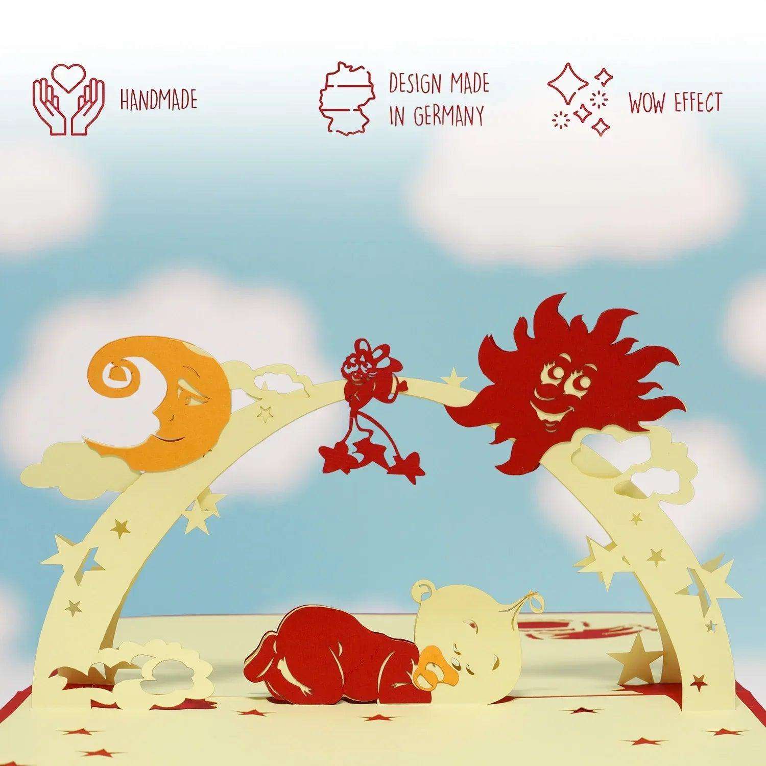 3D Pop-Up Karte Geburt - Geburtskarte & Willkommensfeier Babyparty, N95 - LINPopUp