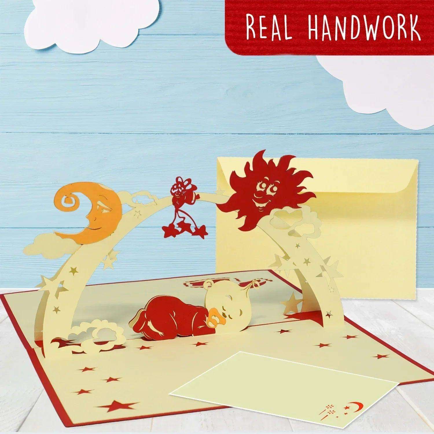 3D Pop-Up Karte Geburt - Geburtskarte & Willkommensfeier Babyparty, N95 - LINPopUp