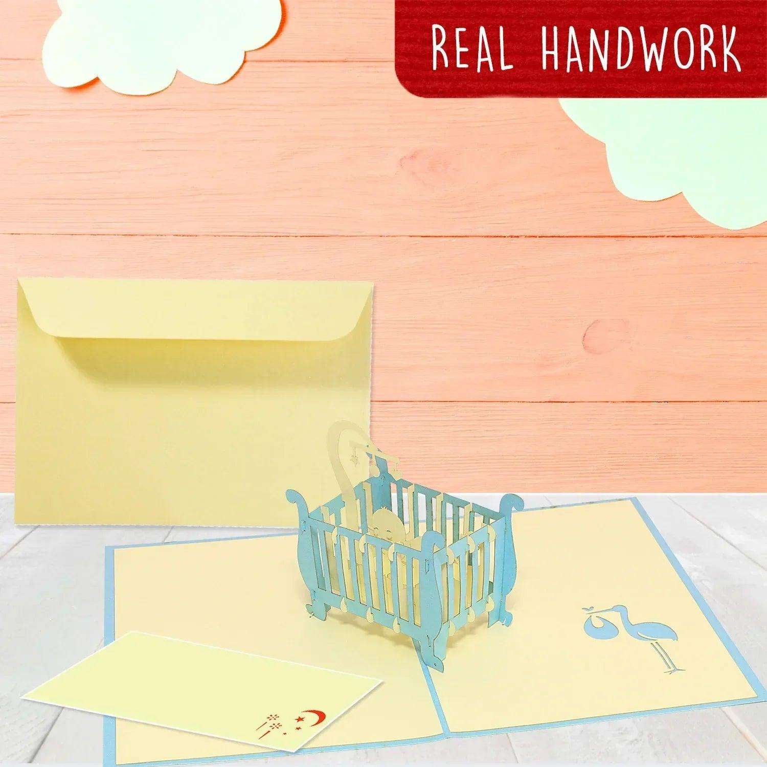 3D Pop-Up Karte Geburt - Geburtskarte & Taufe Jungen, N99 - LINPopUp