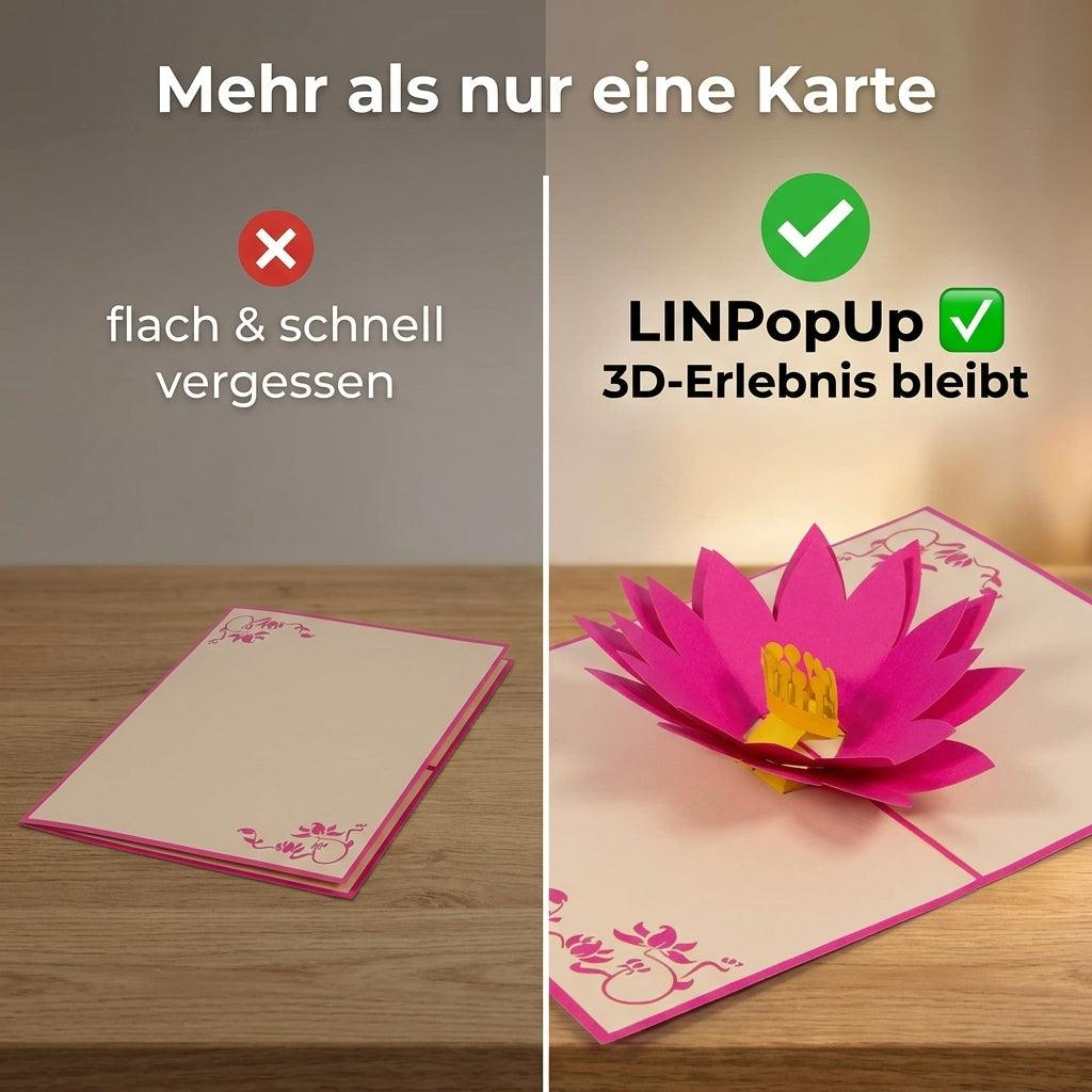 3D Pop-Up Karte Blumenkarte, Blumen, Seerose, N39 - LINPopUp